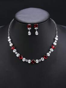 1 Set Of 3pcs Fashion Simple Cubic Zirconia Necklace & Earrings Jewelry Set, Suitable For Wedding, Party, And Bridal Dress