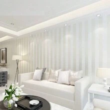 Q QIHANG Non-Self Adhesive Modern Minimalist Country Striped Wallpaper Roll For Living Room Bedroom Tv Backdrop Wall Roll Non-Pasted White Color 1.73'W X 31.17'L - trắng - Xem 3