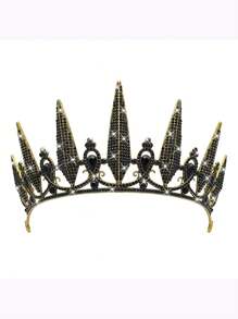 1pc Gothic Queen Crown, Black Crown And Tiara, Wedding Halloween Costume Party Accessory - Bronze - View 2