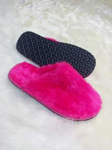 Plush Slipper, Comfortable Plush Slipper With Non-Slip Sole, Unisex And Various Colors - 玫紅色 - 查看 2
