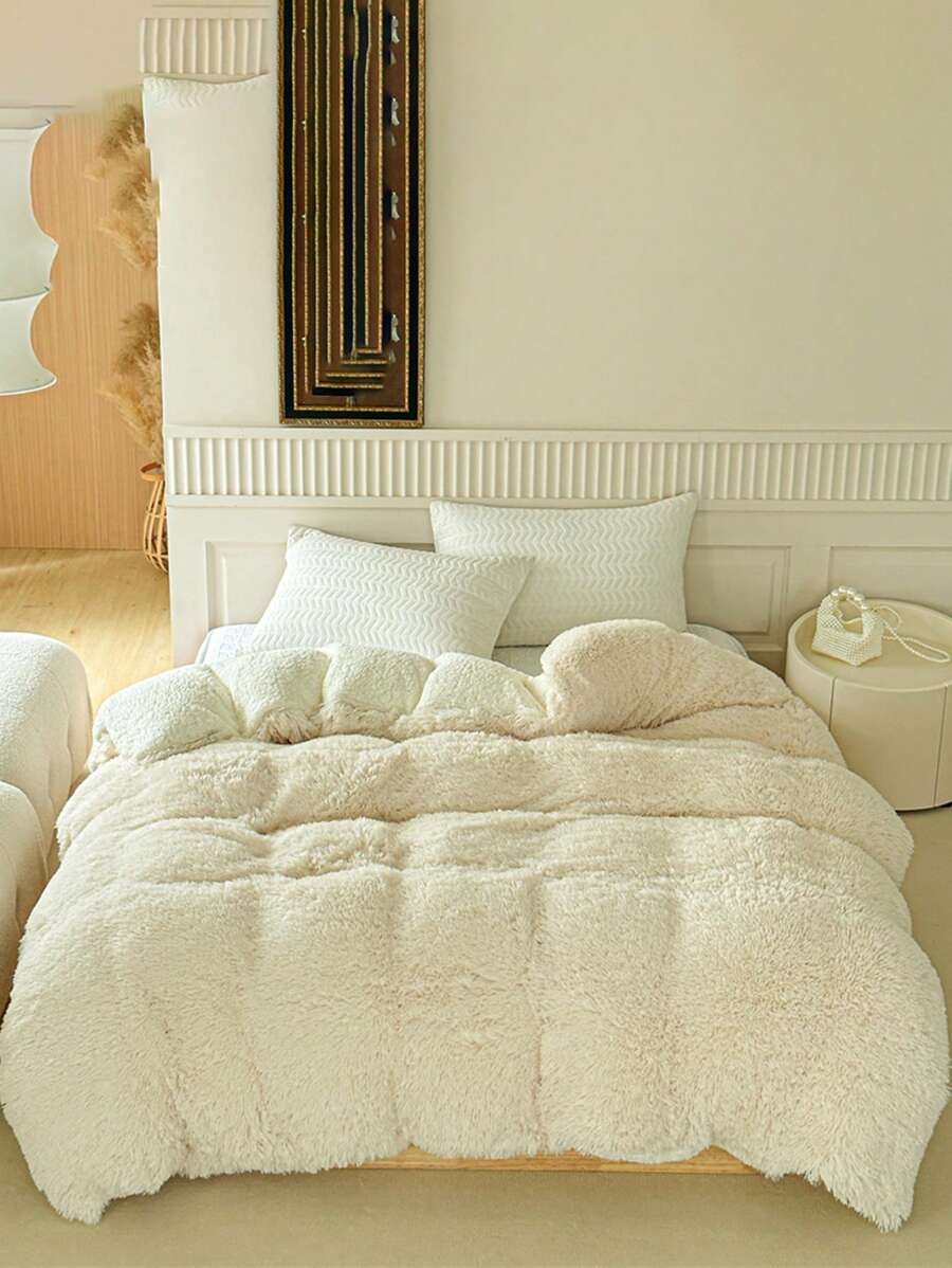 1 chiếc chăn lông chồn dày ấm áp mềm mại thoải mái hai lớp, thích hợp cho phòng ngủ và phòng khách - Màu be - Xem 1