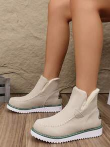 2024 Beige Women Winter Plush Boots Warm Ankle Boots Fashion Footwear Comfortable Platform Snow Boots - Beige - View 4