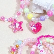 6 件套女孩五角星和心形串珠手链首饰套装，串珠儿童手链适合女孩的派对礼物，颜色随机 - 彩色 - 查看 6