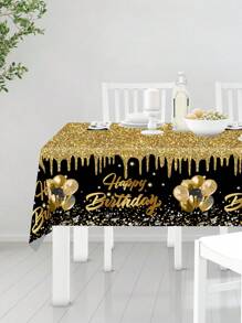 1pc 130*220cm Black Gold Balloon Style Birthday Party Disposable Rectangular Tablecloth, Table Runner Perfectly Decorated Birthday Coming-Of-Age Ceremony Party Room Table, Birthday Party Table Decoration Table Cover - Multicolor - View 7