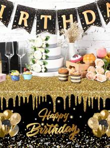1pc 130*220cm Black Gold Balloon Style Birthday Party Disposable Rectangular Tablecloth, Table Runner Perfectly Decorated Birthday Coming-Of-Age Ceremony Party Room Table, Birthday Party Table Decoration Table Cover - Multicolor - View 8