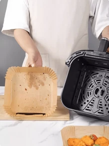50/75/100pcs Square Air Fryer Baking Paper, Kitchen Food Tray Oil Paper, Outdoor Party Barbecue Fried Chicken Food Paper Tray, Air Fryer Liner Pot, Paper Basket Bowl, Baking Tray, Oven Accessories, Baking Tools, Kitchen Supplies, Kitchen Accessories