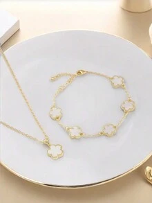 2 件/套女士时尚花卉首饰套装，可作为送给朋友的礼物 - 白色 - 查看 7