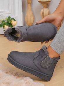 Women's Winter Warm Flat Snow Boots, Daily Outdoor & Indoor Short Tube Boots, Big Size 36-44, Khaki