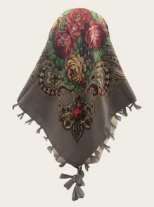 女士印花傳統頭巾圍巾,冬季多功能保暖防塵口罩頸圍,女士日常頭巾博霍風格