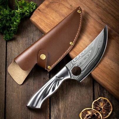 Professional Bone Cutting Knife With Leather Cover For Easy Cutting Of Meat And Vegetables, Perfect As A Gift Box For Family And Friends