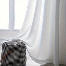 1 件优雅半透明白色亚麻窗帘布，杆袋设计，半透明但保护隐私，适用于客厅、卧室、阳台、办公室、家居装饰，不含窗帘杆 - 白色 - 查看 7