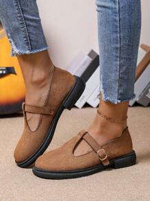 Women's New Lolita Fashion Small Leather Shoes, French/British Style Mary Janes, Lace-Up Round Toe Anti-Slip Sole Loafers, New College Vintage Business Casual Flat Shoes, Brown