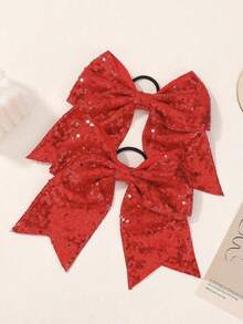 2 件 8 英寸啦啦队发饰大号啦啦队大号闪亮亮片发饰带马尾辫夹适合青少年女孩运动会派对万圣节圣诞节 - A - 查看 3