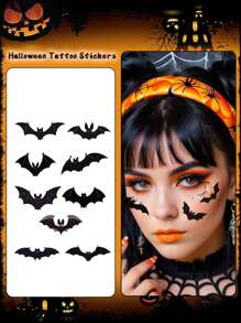 1 件万圣节临时纹身南瓜蝙蝠蜘蛛卡通防水防汗一次性纹身贴纸适用于男女脸部、颈部、手臂、手指、胸部身体艺术假纹身手指贴纸 - 彩色 - 查看 12