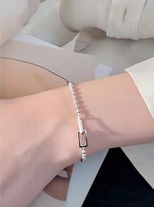 Geometric Square Beads Sterling Silver Bracelet Women's Personalized Elegant Simple Hand Accessories Party - Geometric Square Bracelet - View 3