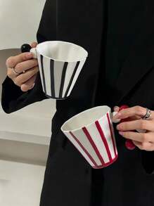 1 件复古条纹陶瓷杯，时尚设计情侣咖啡杯，独特的早餐茶杯，回到学校 - 彩色 - 查看 6