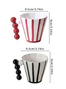 1 件复古条纹陶瓷杯，时尚设计情侣咖啡杯，独特的早餐茶杯，回到学校 - 彩色 - 查看 2