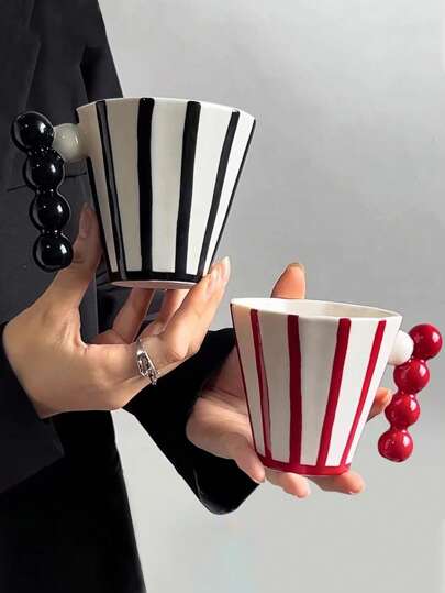 1 件复古条纹陶瓷杯，时尚设计情侣咖啡杯，独特的早餐茶杯，回到学校