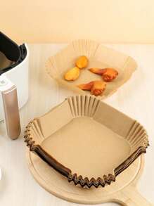 50/75/100pcs Square Air Fryer Baking Paper, Kitchen Food Tray Oil Paper, Outdoor Party Barbecue Fried Chicken Food Paper Tray, Air Fryer Liner Pot, Paper Basket Bowl, Baking Tray, Oven Accessories, Baking Tools, Kitchen Supplies, Kitchen Accessories