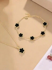 2 件/套女士时尚花卉首饰套装，可作为送给朋友的礼物 - 白色 - 查看 2