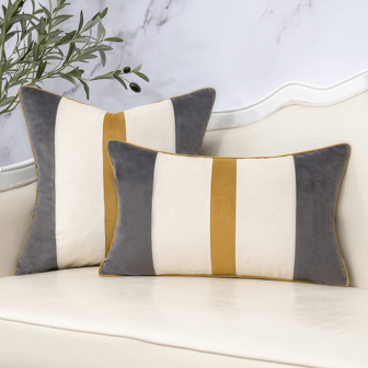 1 件毛绒布拼布枕套，条纹天鹅绒靠垫套，适用于现代中性沙发、长沙发、客厅、卧室家居装饰枕套，不含填充物，适合作为礼物