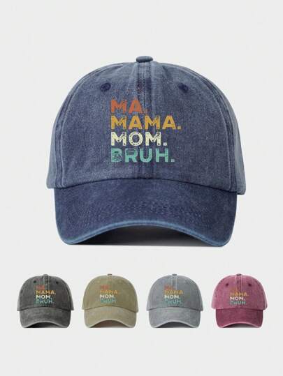 1顶女士印花“MAMAMA MOM BRUH”水洗棒球帽，可调节户外防晒休闲帽，适合春秋季旅行海滩度假，男女通用Y2K风格帽子