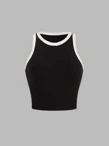 Kit 2 Two-Tone Ribbed Tank Tops - 裸色和黑色 - 查看 2