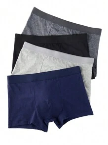 4 piezas Calzoncillos de unicolor transpirables para hombres, shorts tipo bóxer con cintura elástica alta, ropa interior cómoda apropiada para todas las estaciones - Multicolor - Ver 5