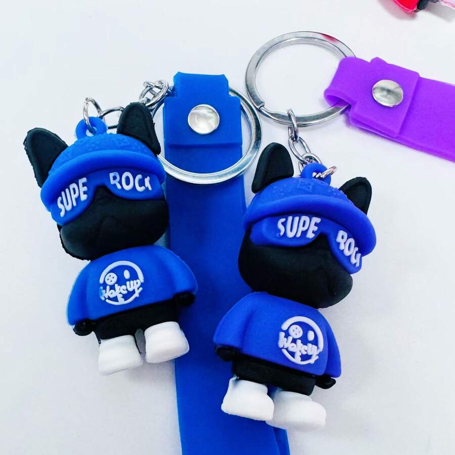 2pcs KitSuper Cool Hat Fighting Dog Keychain 3D Three-Dimensional Doll Street Pendant Keychain Small Gift - Nhiều màu - Xem 1