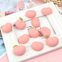 4 pièces Jouets moelleux en forme de pêche adorables, accessoires de bureau à presser pour soulager le stress - Rose bonbon - Voir 2