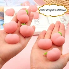 4 pièces Jouets moelleux en forme de pêche adorables, accessoires de bureau à presser pour soulager le stress - Rose bonbon - Voir 1