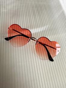 1pc Fashionable Women Heart-Shaped Metal Frame Gradient Colorful Fashion Glasses, Suitable For Party, Holiday, Music Festival, Tourism, Y2K Style For Summer Beach Vacation,Outdoor,Travel - 金色 - 查看 21