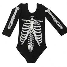 Disfraz De Calavera Niña + Mallas De Calavera, Grueso, Body - Blanco y Negro - Ver 5