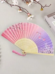 1pc Random Pattern Japanese Style Tassel Portable Folding Fan, Summer