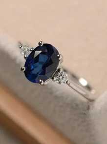 1pc Elegant Commitment Ring With Inlaid Dark Blue Cubic Zirconia - Suitable For Women And Girls