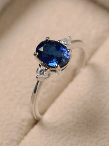 1pc Elegant Commitment Ring With Inlaid Dark Blue Cubic Zirconia - Suitable For Women And Girls