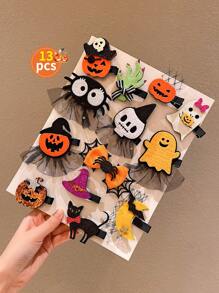 13 件装万圣节卡通可爱女孩发夹 - 彩色 - 查看 5