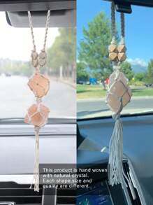 1pc Crystal Car Rearview Mirror Hanging Decoration Pendant, Double/Single Stone - Dusty Pink - View 7