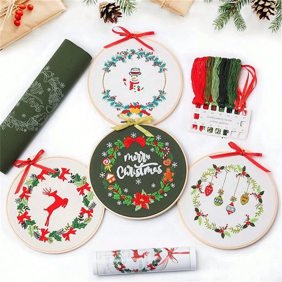 1pc Giáng sinh Người tuyết & Tuần lộc thêu trang trí gối Phụ kiện quần áo DIY Cross Stitch - Nhiều màu - Xem 1