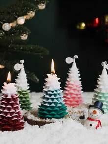1 件圣诞树形桌面装饰、节日派对氛围装饰、卧室和客厅圣诞树香味蜡烛 - 彩色 - 查看 5