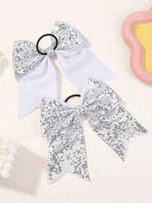 2 件 8 英寸啦啦队发饰大号啦啦队大号闪亮亮片发饰带马尾辫夹适合青少年女孩运动会派对万圣节圣诞节 - A - 查看 5