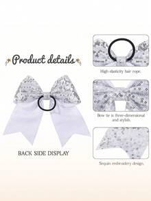 2 件 8 英寸啦啦队发饰大号啦啦队大号闪亮亮片发饰带马尾辫夹适合青少年女孩运动会派对万圣节圣诞节 - A - 查看 9