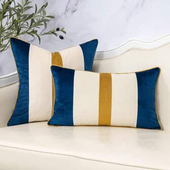 1st randigt sammetspatchwork kuddfodral, modern neutral soffa Kuddfodral för vardagsrum och sovrum heminredning (endast kuddfodral), lämplig för soffa, vardagsrum, sovrum, stuga, även som present