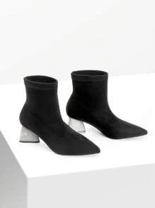 DREAM PAIRS Women Rhinestone Decor Valentines Day Point Toe Chunky Heeled Classic Glamorous Slip-On Ankel Boots For Women With Rhinestone Heel & Pointed Toe Elegant Basics Business Casual Business Chic Halloween Valentines