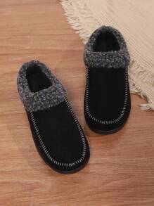 新款绒面羊毛室内保暖毛茸一脚蹬拖鞋，厚底，情侣款，女士冬季穿着 - 黑色 - 查看 6