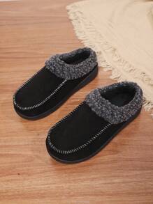 新款绒面羊毛室内保暖毛茸一脚蹬拖鞋，厚底，情侣款，女士冬季穿着 - 黑色 - 查看 4