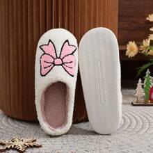 Zapatillas de estar por casa cálidas con bordados, moños lindos y mullidas, regalo de Navidad y San Valentín para mujer