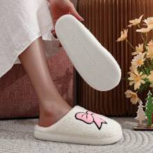 Zapatillas de estar por casa cálidas con bordados, moños lindos y mullidas, regalo de Navidad y San Valentín para mujer