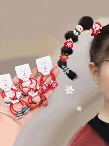 Conjunto de 10 enfeites de Natal vermelhos para meninas, com desenhos fofos de Papai Noel, árvore de Natal, floco de neve e alce, perfeitos para prender no cabelo. Ideais para adolescentes usarem no Natal e no dia a dia. - Multicolorido - Ver 5