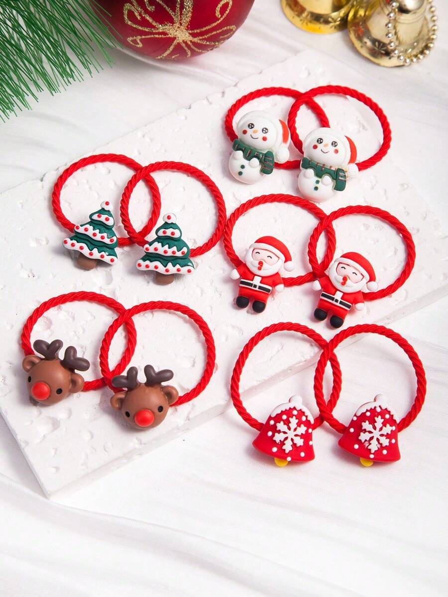 Conjunto de 10 enfeites de Natal vermelhos para meninas, com desenhos fofos de Papai Noel, árvore de Natal, floco de neve e alce, perfeitos para prender no cabelo. Ideais para adolescentes usarem no Natal e no dia a dia. - Multicolorido - Ver 1